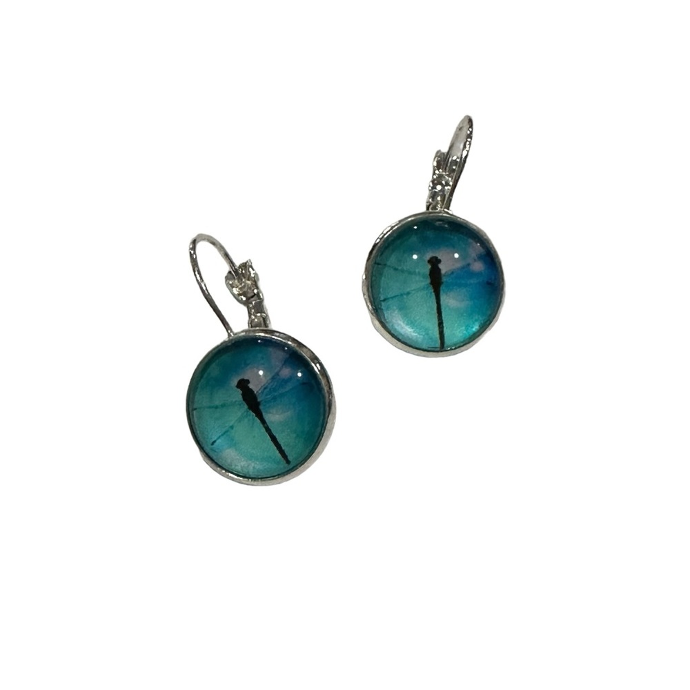 Dragonfly Bubble Style Silver Drop Earrings